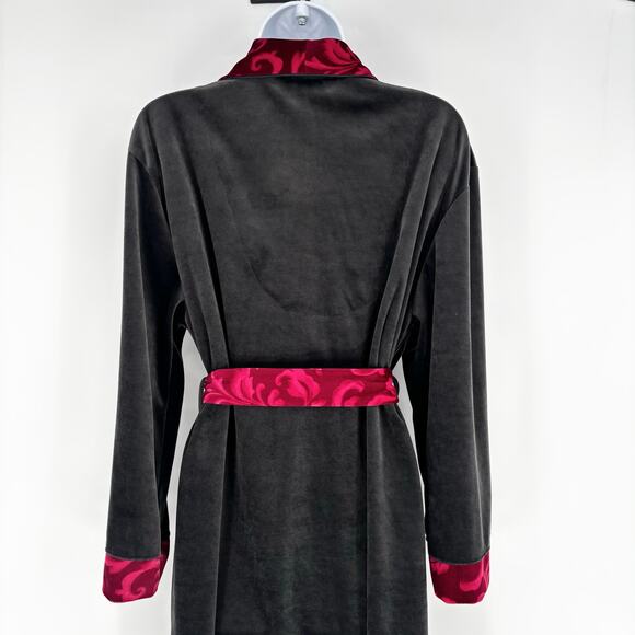 Gillian O'Malley Black and Red Velvet Tie Waist Robe Size S/M - Picture 5 of 6